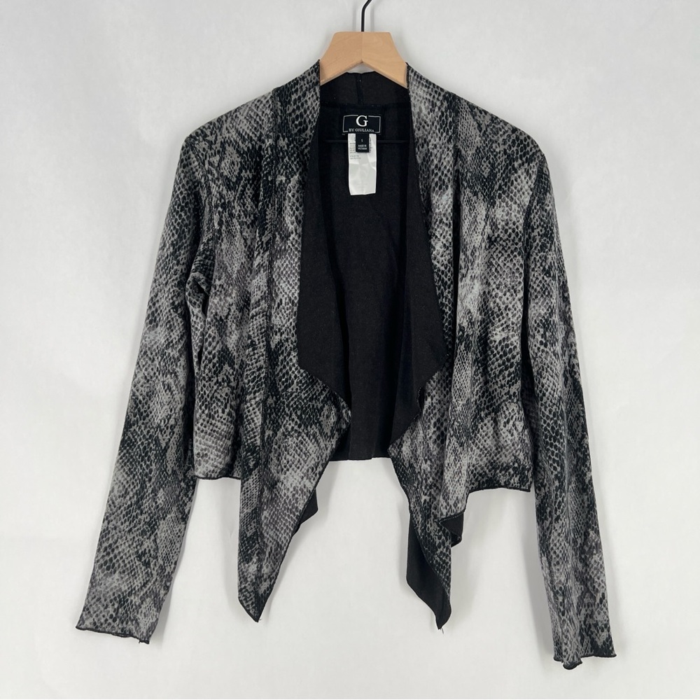 G by Giuliana Snake Print Soft Knit Long Sleeve Crop Draped Open Front Cardigan